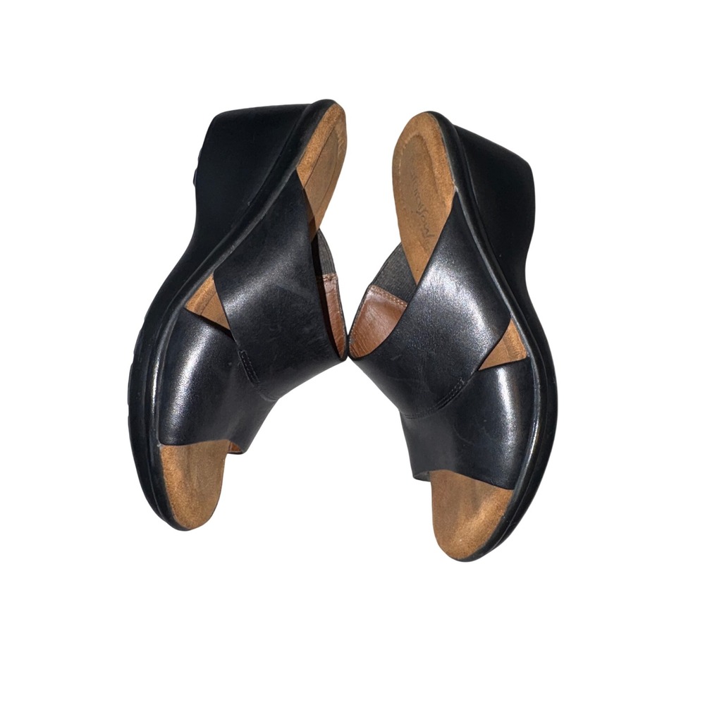 Natural Soul Hamrock Black Leather Wedge Slide Sandals Womens 6M